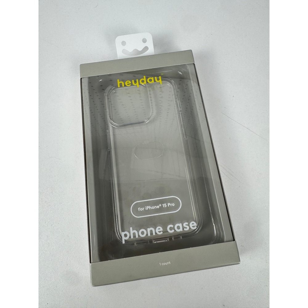 Heyday Apple iPhone 15 Pro Case Clear Hard Shell Rubber Bumper Wireless Charging